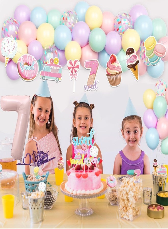 Hombae Sweet Sassy and Seven Birthday Decorations, 7th Birthday Decorations for Girls, Donut Theme Birthday Supplies with Banner Cake Topper Balloon for Ice Cream Sweet Candy 7 Year Old Birthday - Image 5